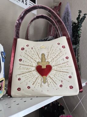 Loungefly Evil Queen Cream Satchel with Red Metallic Trim & Gold Embroidery